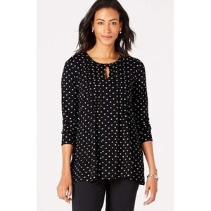 J Jill Wearever Collection Black Petite L White Ditsy Floral Daisy Dot Tunic Top